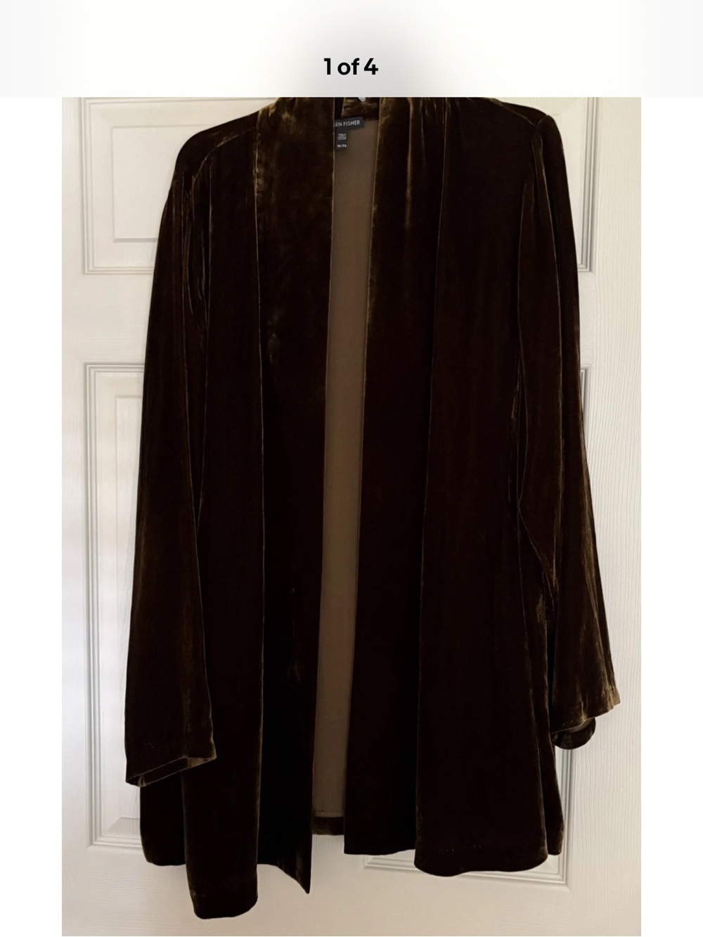 Eileen Fisher Rich Brown Velvet Open-Front Jacket, XL, $100